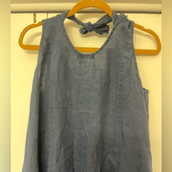 Terzo Millennio 100% Linen Made in Italy Dark Blue High-Low Dress - Picture 4 of 9